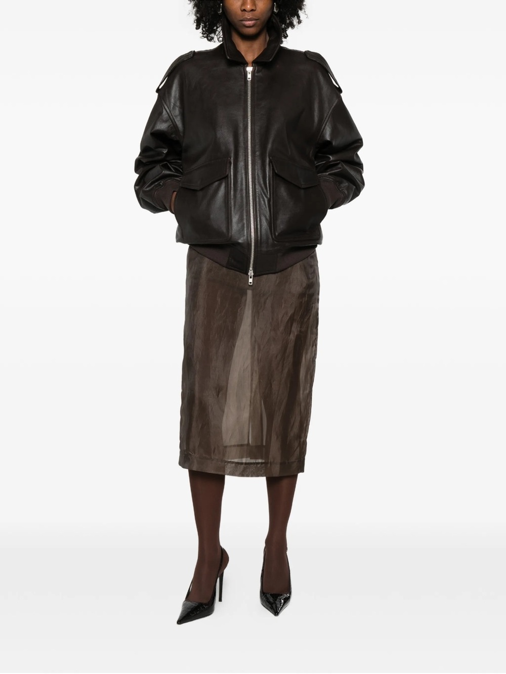 The Frankie Shop VIPER LEATHER JACKET - BROWN - Picture 11 of 17